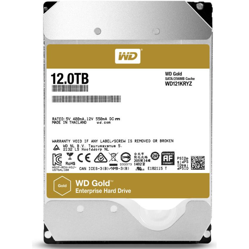Western Digital HDD|WESTERN DIGITAL|Gold|12TB|SATA 3.0|256 MB|7200 rpm|3,5